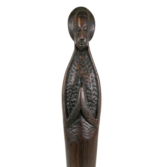 Macassar Ebony African Praying Woman Statue 12.5" Mid-Century Carving - Picture 2 of 12